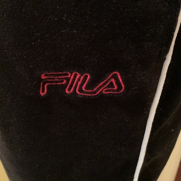 Fila Black Velour Joggers with red logo and white contrast trim NWOT - Picture 4 of 12